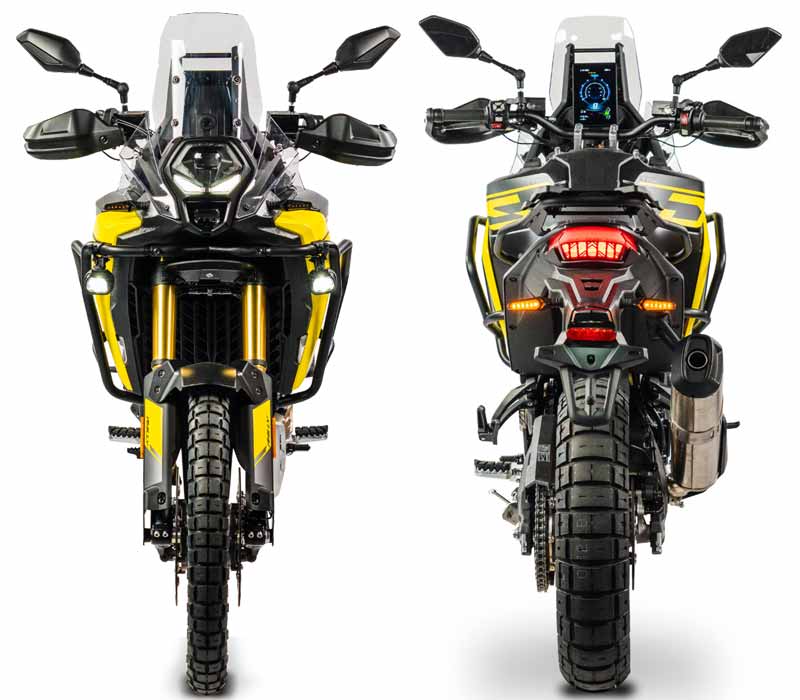 Voge DS800X Rally jaune vue avant et arrière