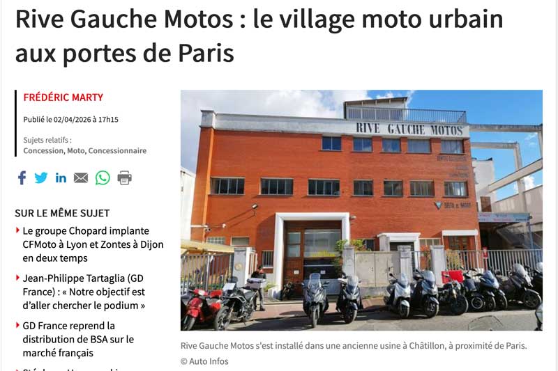 Article sur Rive Gauche Motos dans le journal AUTO INFOS